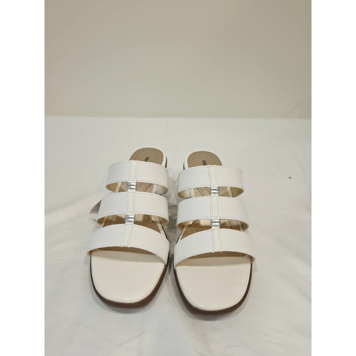 East 5th Evergreen White Strappy Slide Sandals