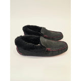Mykos Aussie Moc Women's Black Faux-Suede Moccasin with Pink Stitching