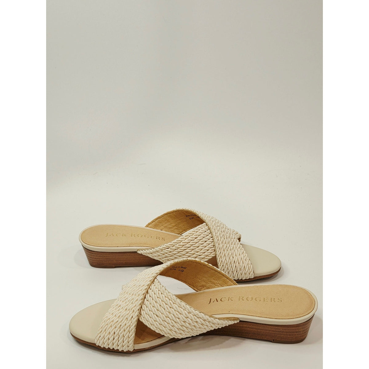 Jack Rogers Dolphin Mini Wedge Women's Ivory Braided Slide Sandals