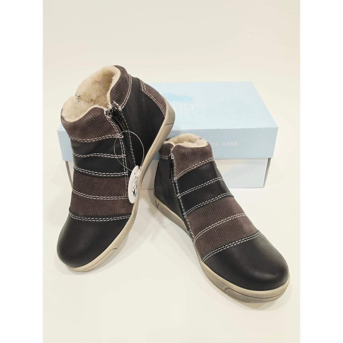 Cloud Footwear Aline Wool Lined  Ankle Booties in Black and Brown