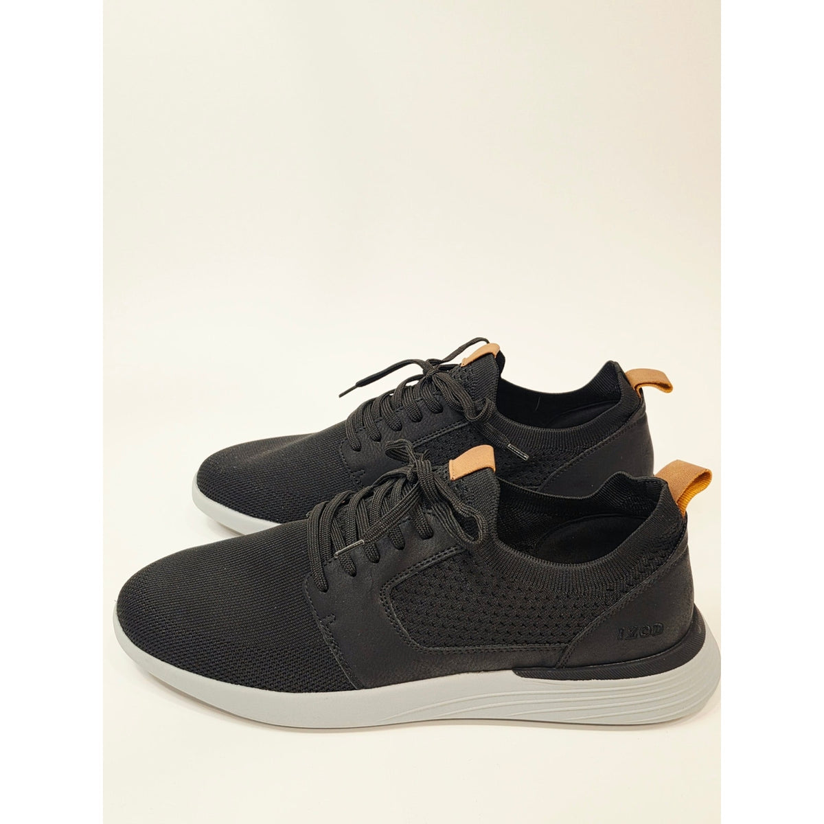 Izod Bannister Black Knit Sneakers with Tan Pull Tabs