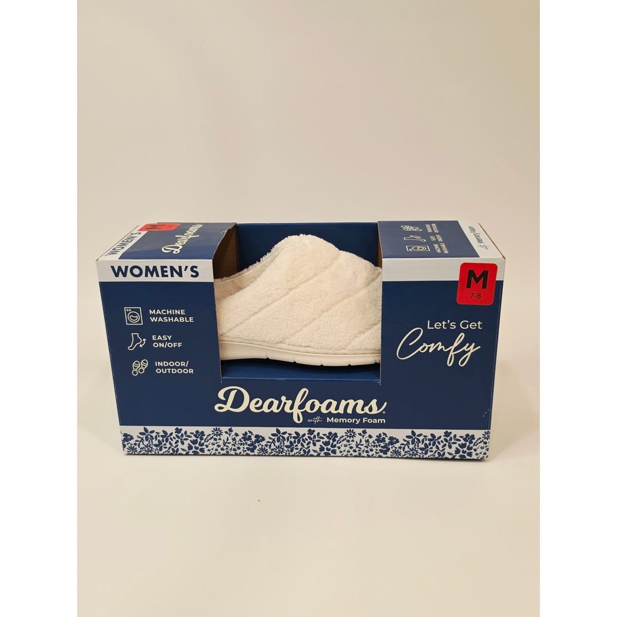 Dearfoams Women’s Leslie Quilted Terry Clog Slippers – Muslin White  Size M 7–8
