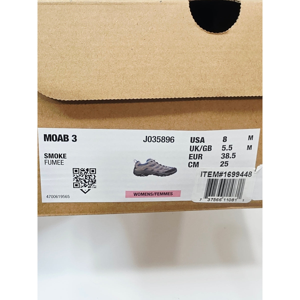 Merrell Womens Moab 3 Smoke Color  Hiking Shoes