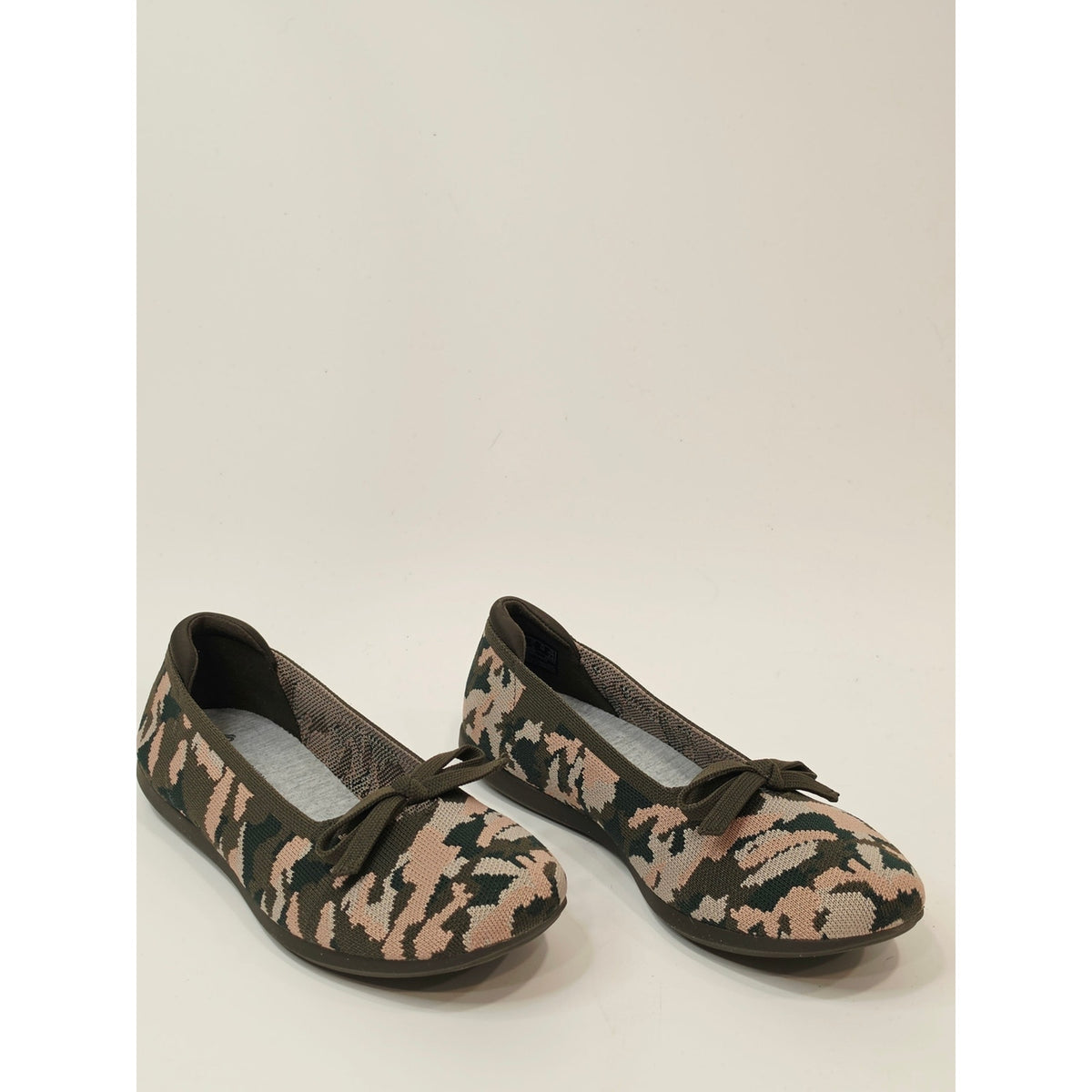 Clarks Cloudsteppers Washable Knit Bow Flats - Carly Hope Olive green Wide Size