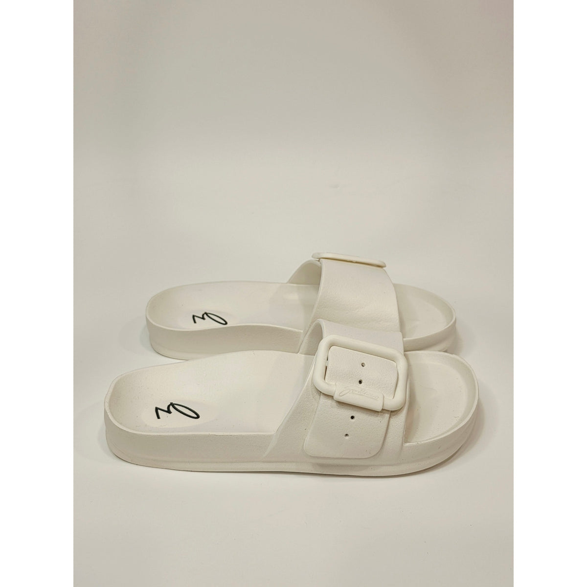 Zodiac Desert White Slide Sandals with Buckle Accent