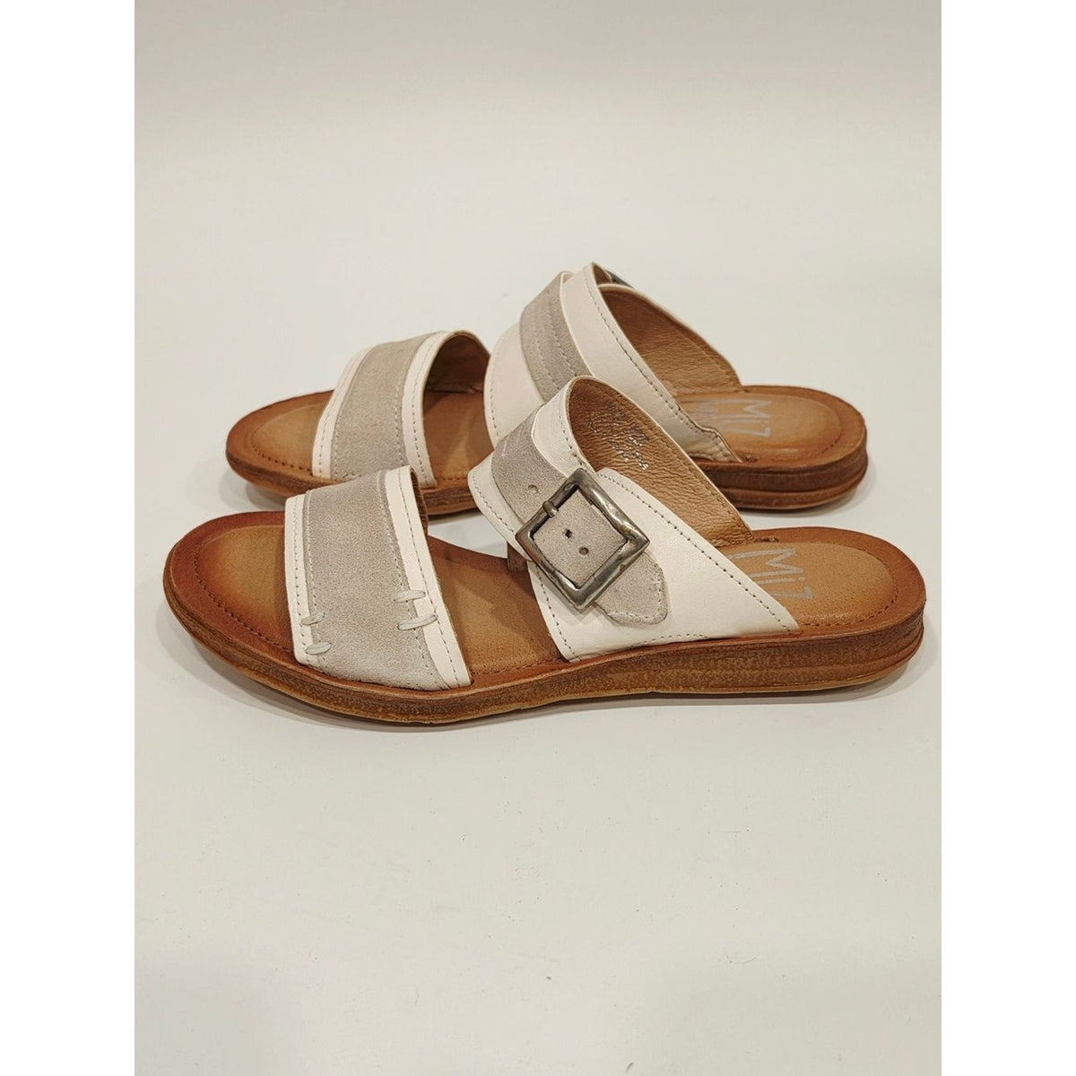Miz Mooz Women's Florra Linen Color Leather and Suede Slide Sandal