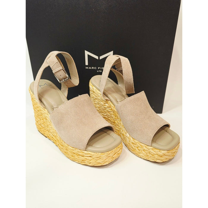 Marc Fisher Nelly Espadrille Wedge Sandals Natural Suade Women's Size 10