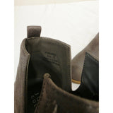 Journee Collection Rimi Gray Suede Chelsea Ankle Booties with Tan Stacked Heel