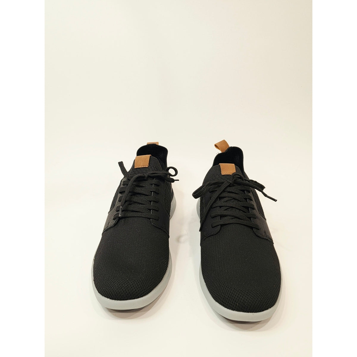 Izod Bannister Black Knit Sneakers with Tan Pull Tabs