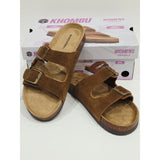Khombu Ashville Women's Brown Suede Double Buckle Slide Sandals