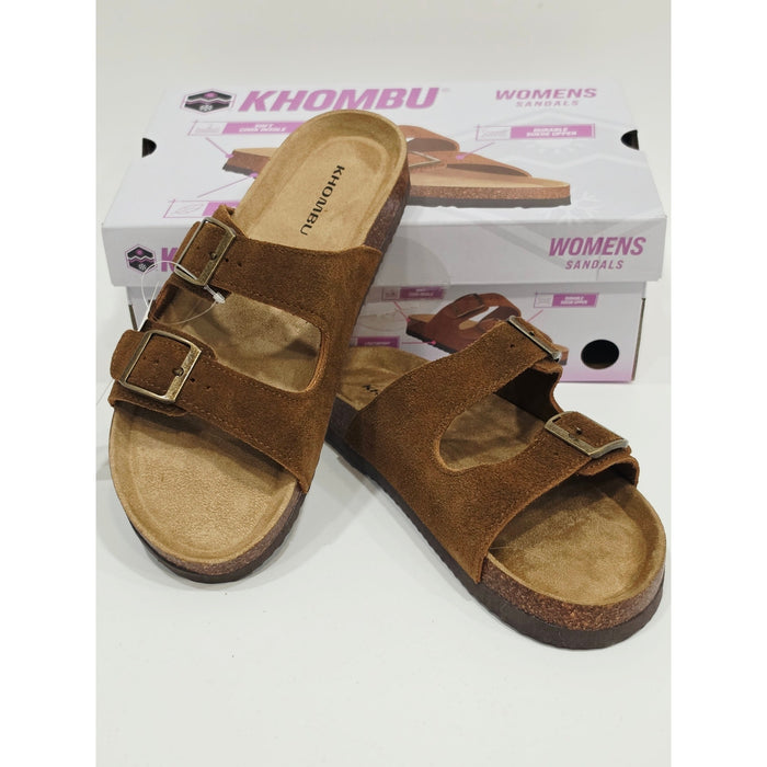 Khombu Ashville Women's Brown Suede Double Buckle Slide Sandals