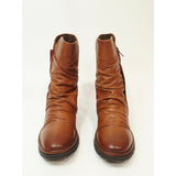 Miz Mooz Delena Ruched Leather Mid-Shaft Boots in brandy EU 38 US 7.5-8