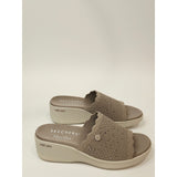 Skechers Women's Taupe Knit Slip-On Wedge Sandals With Rinestones