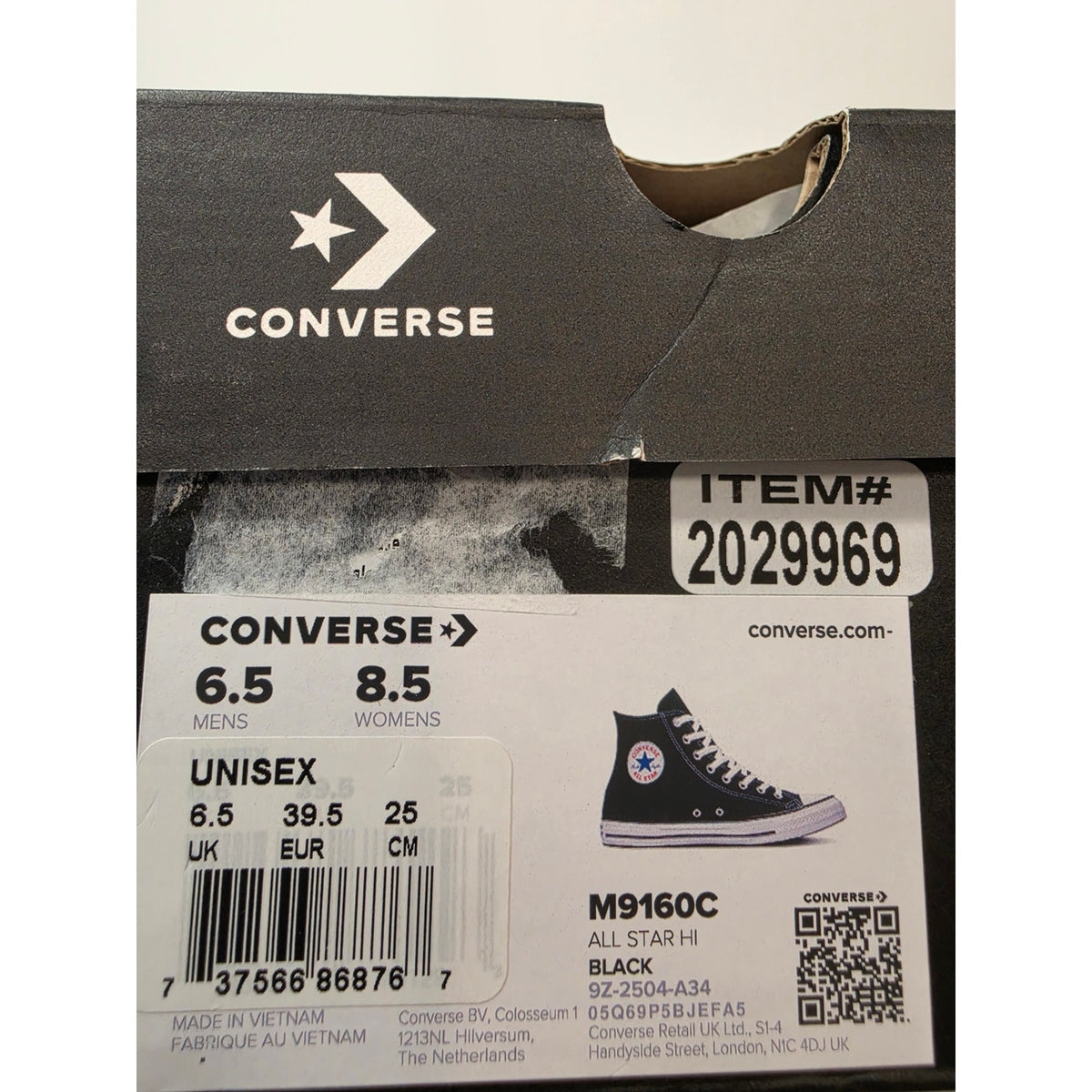 Converse Chuck Taylor All Star Hi Black High Top Sneakers – Women 8.5 Men 6.5