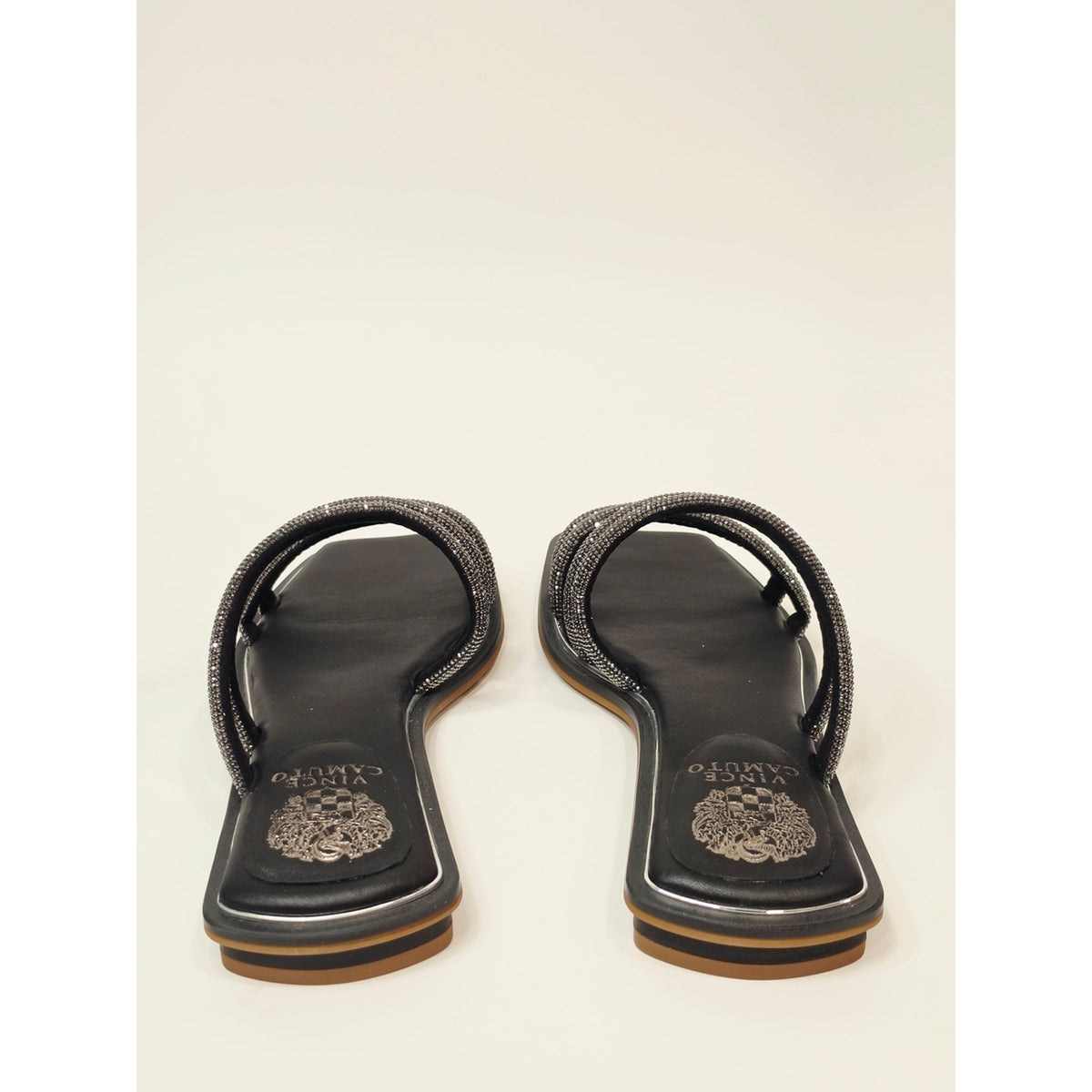 Vince Camuto Peomi Black Crystal-Strap Slide Sandals