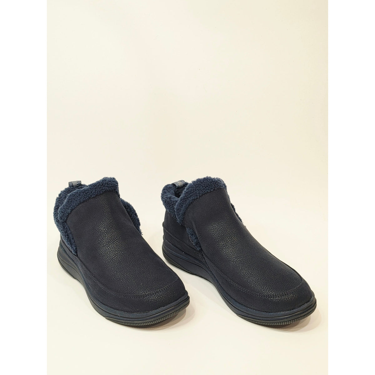 Clarks Cloudsteppers Breeze Park Women Navy Faux Fur Slip On Ankle Boots Size 10