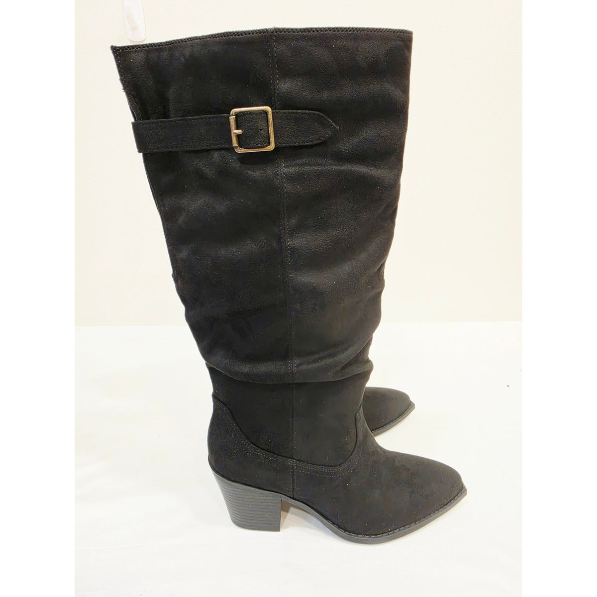 Journee Collection Kaleah Black Slouch Knee-High Block Heel Boots