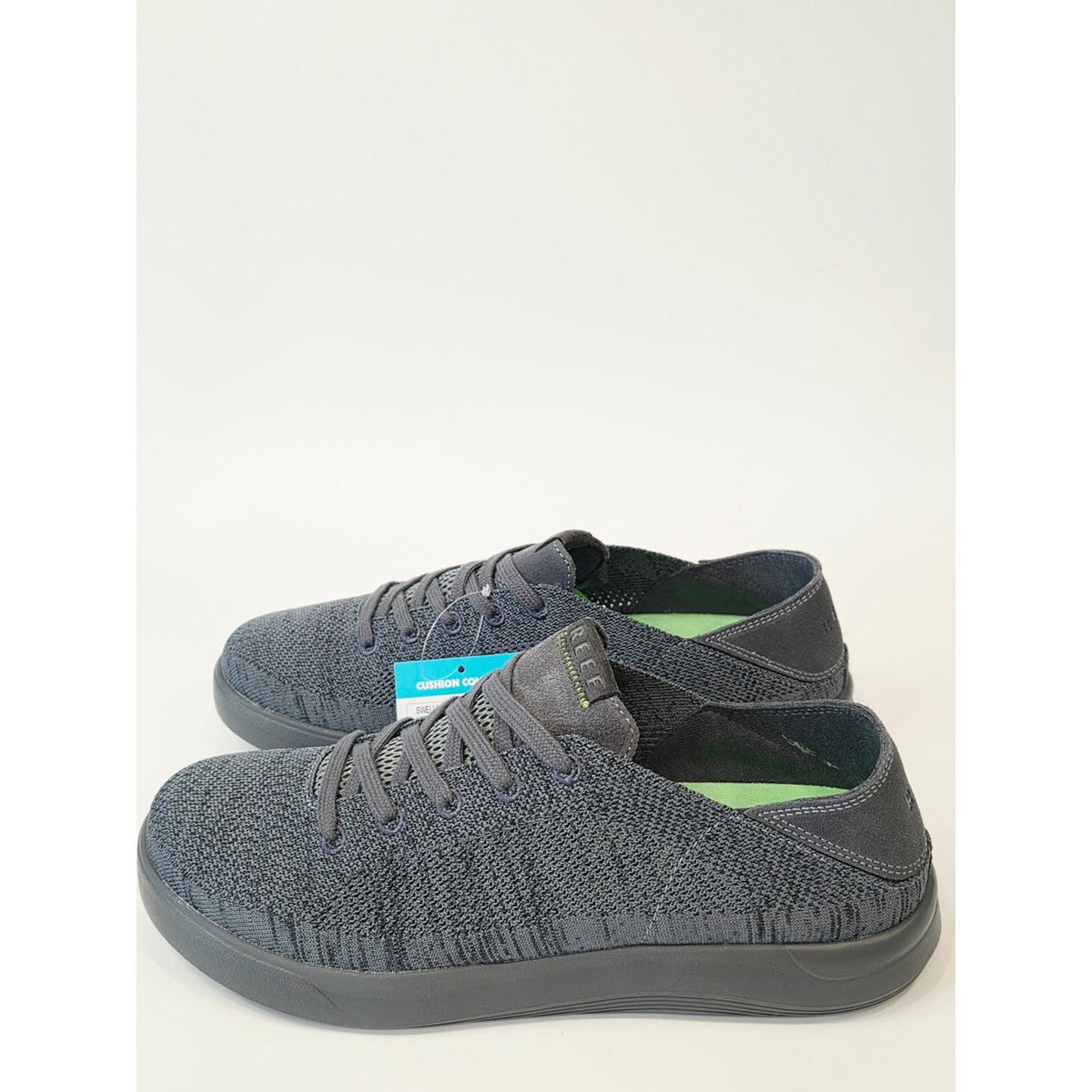 Reef Men's Swellsole Neptune Raven Dark Gray Knit Sneakers with Green Insole