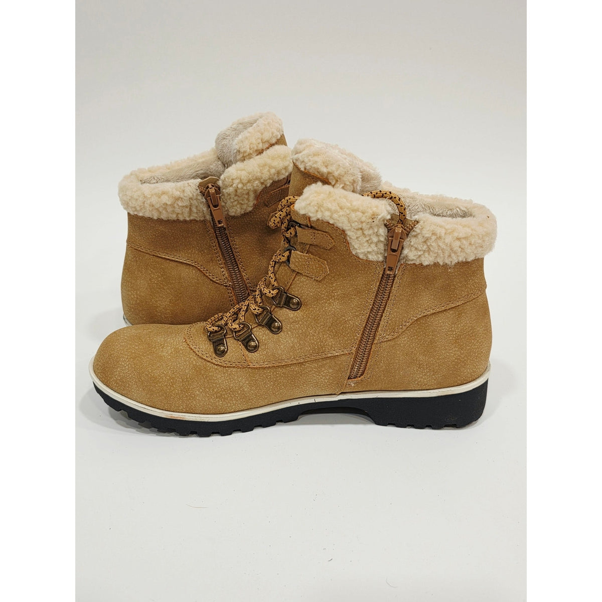 JSport Bluestone Tan Cozy Faux-Shearling Lace-Up Boots