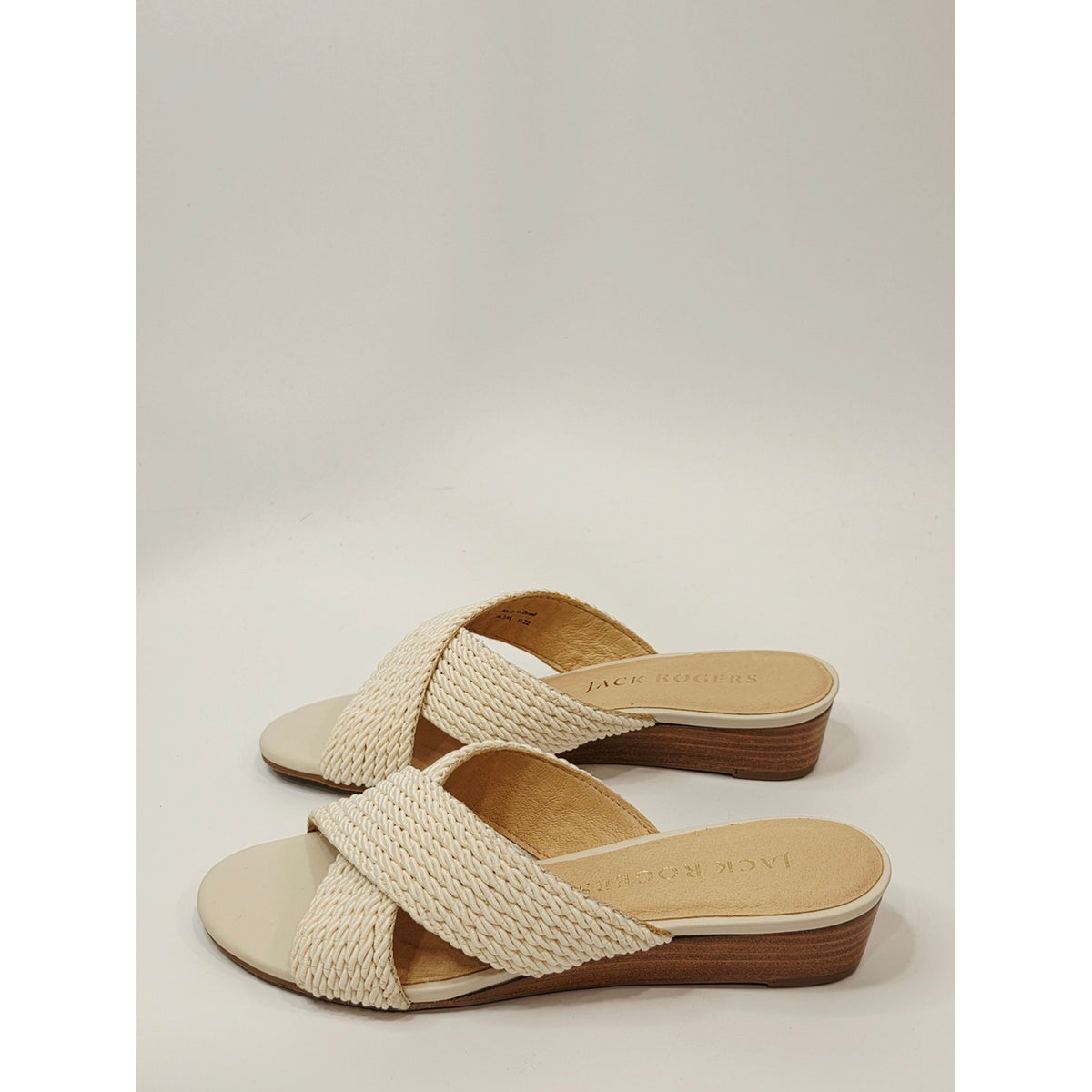 Jack Rogers Dolphin Mini Wedge Women's Ivory Braided Slide Sandals