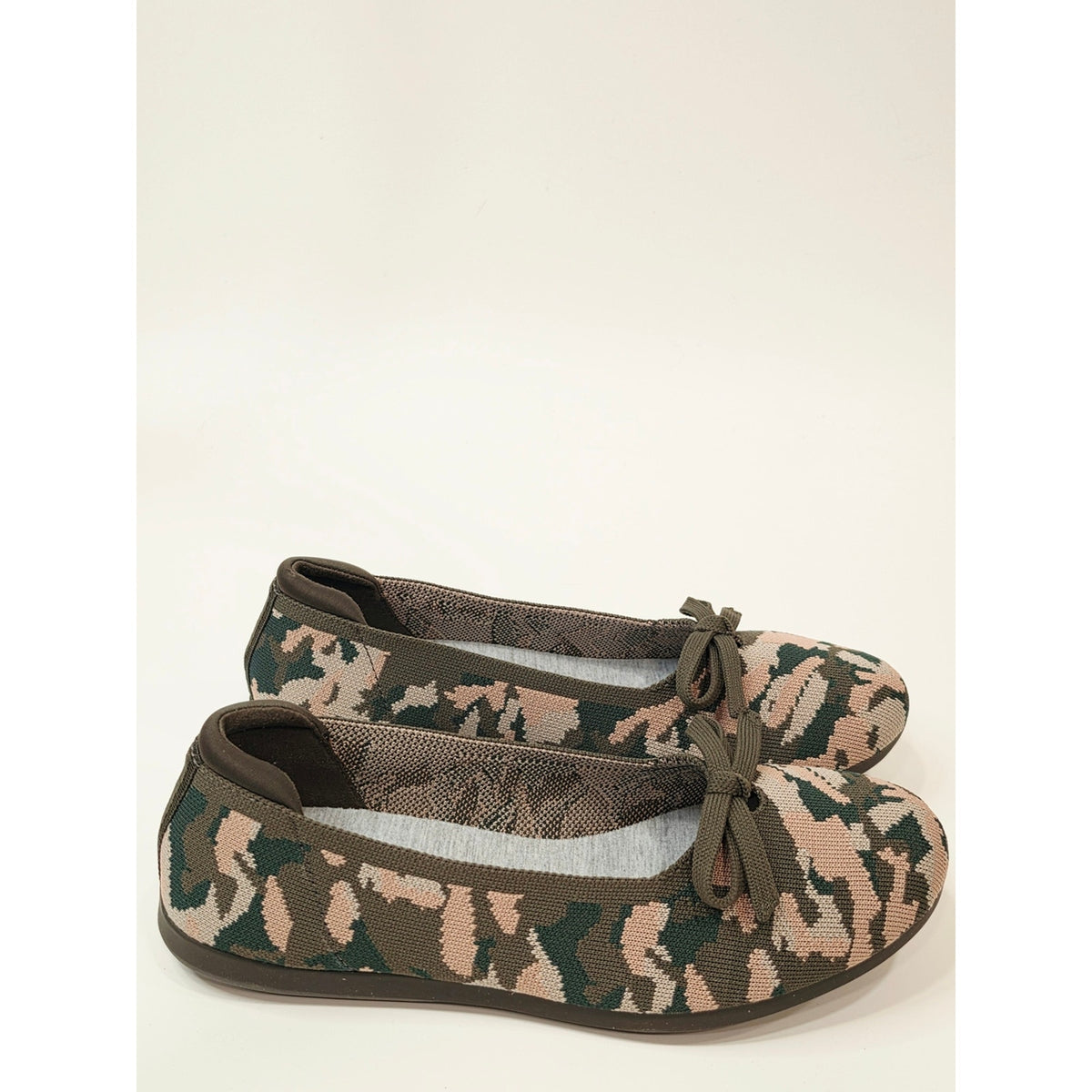 Clarks Cloudsteppers Washable Knit Bow Flats - Carly Hope Olive green Wide Size