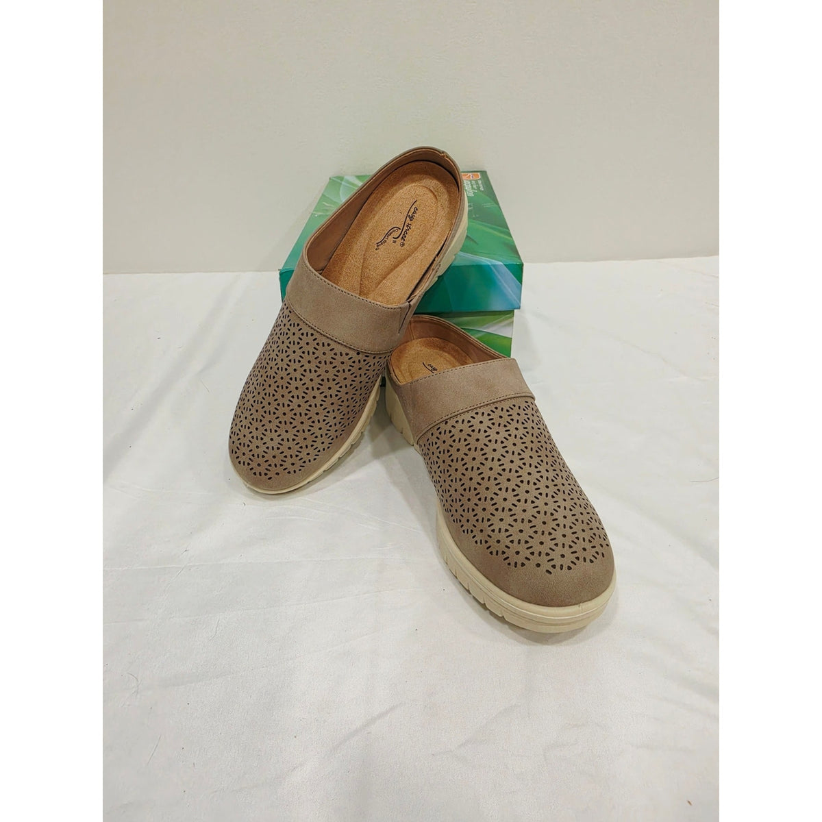 easy street Natural Aretha Laser-Cut Slip-On Mules