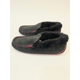 Mykos Aussie Moc Women's Black Faux-Suede Moccasin with Pink Stitching