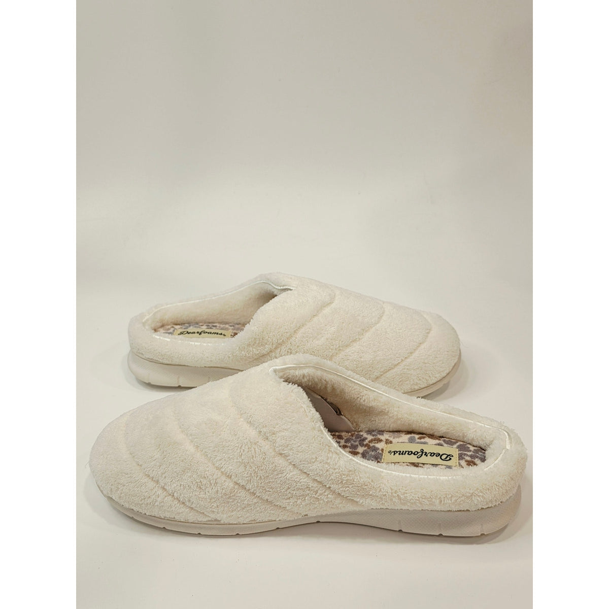 Dearfoams Women’s Leslie Quilted Terry Clog Slippers – Muslin White  Size M 7–8