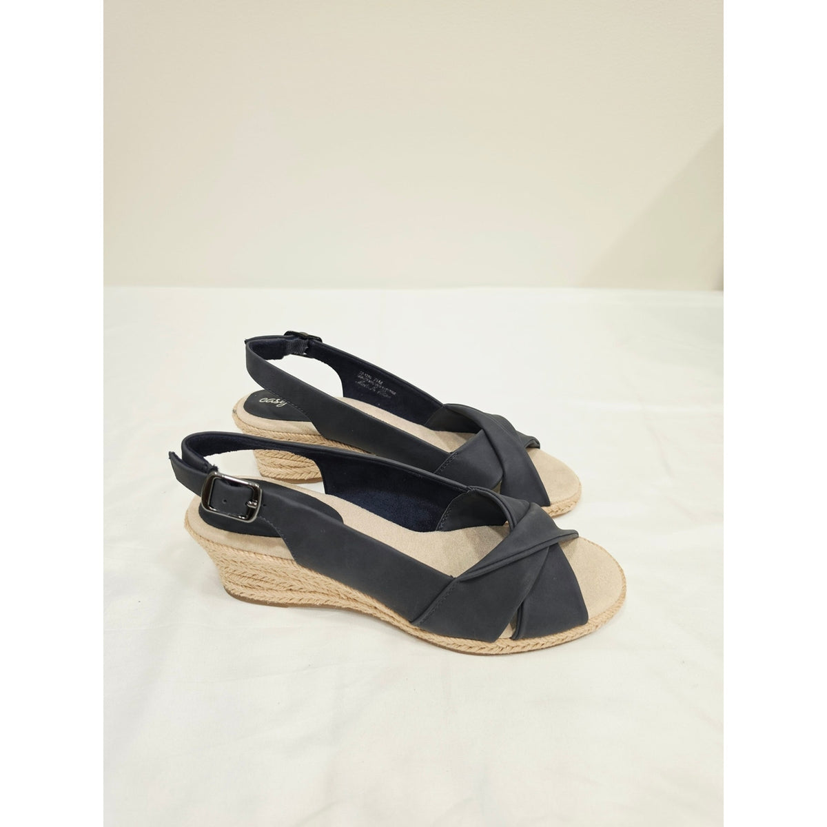 easy street Maureen Navy Crisscross Slingback Espadrille Wedges with Jute Sole
