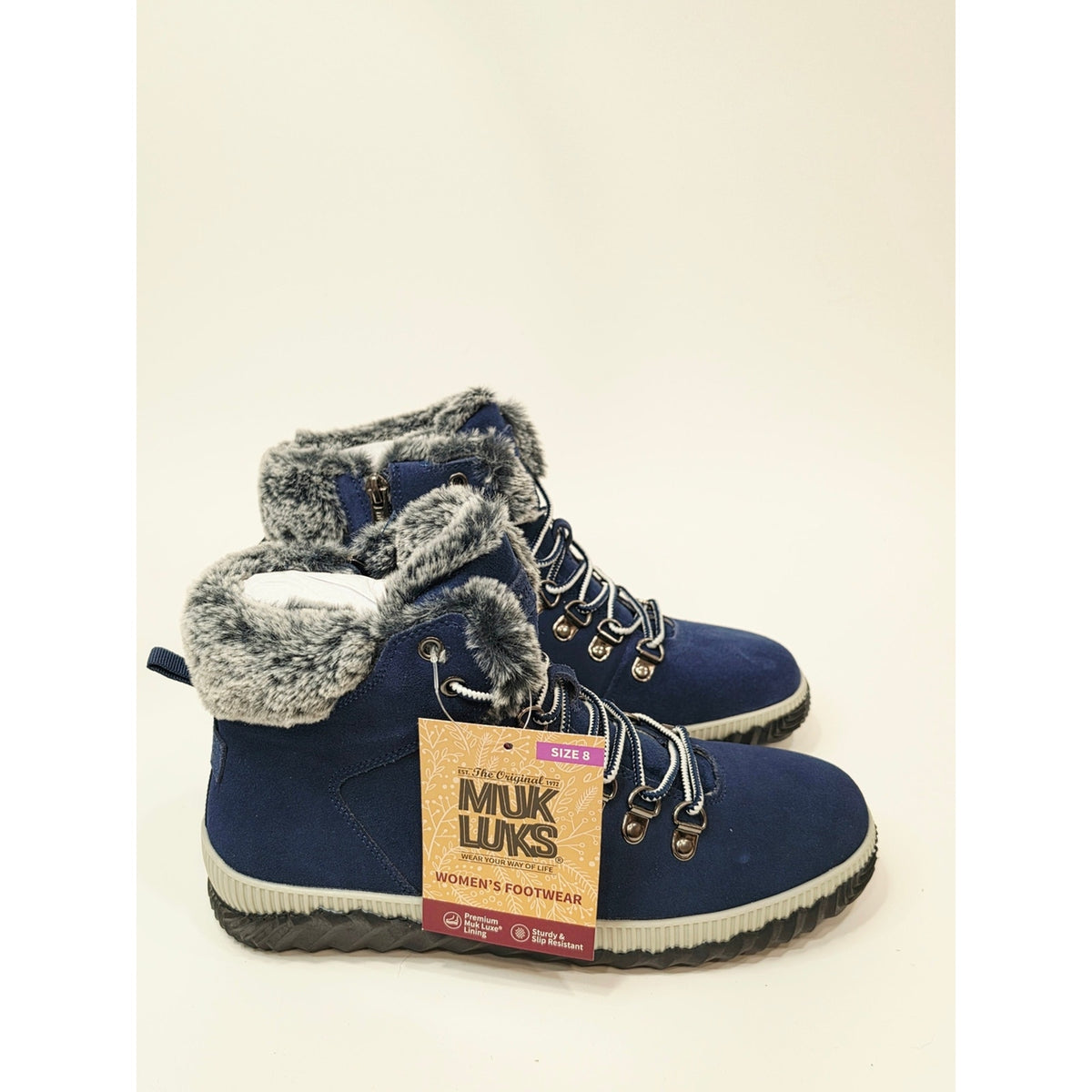 Muk Luks Walker Suede Lace-Up Hiker Boots in navy blue
