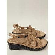 Clarks Lexi Marigold Q Sandals in a beige snake-print leather finish