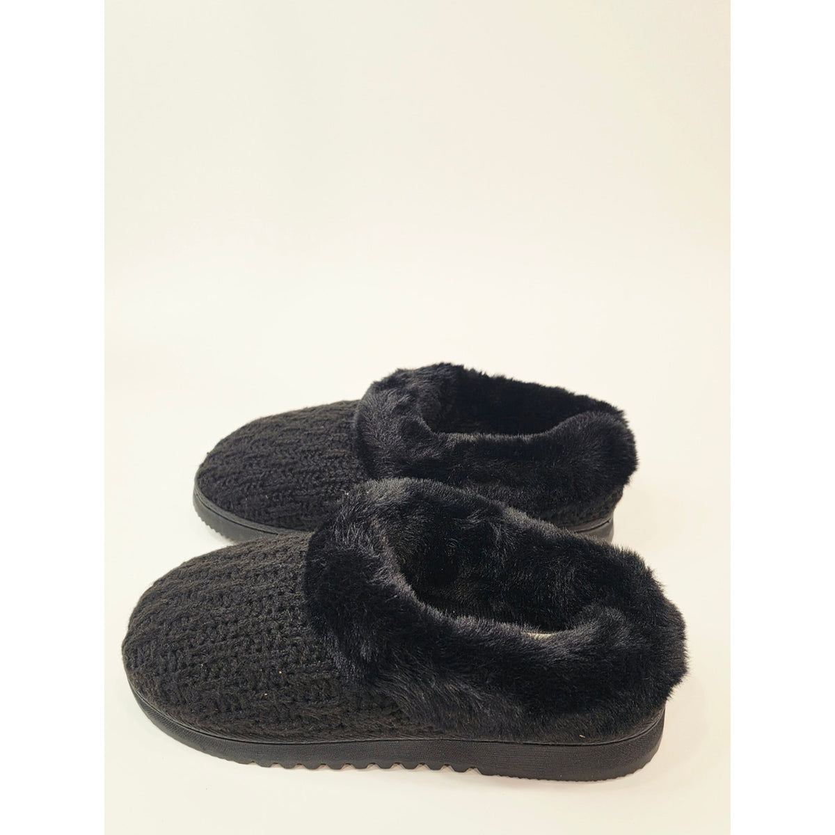 Dearfoams Hannah Knit Clog Slippers Womens Black Faux Fur Size Medium 7-8
