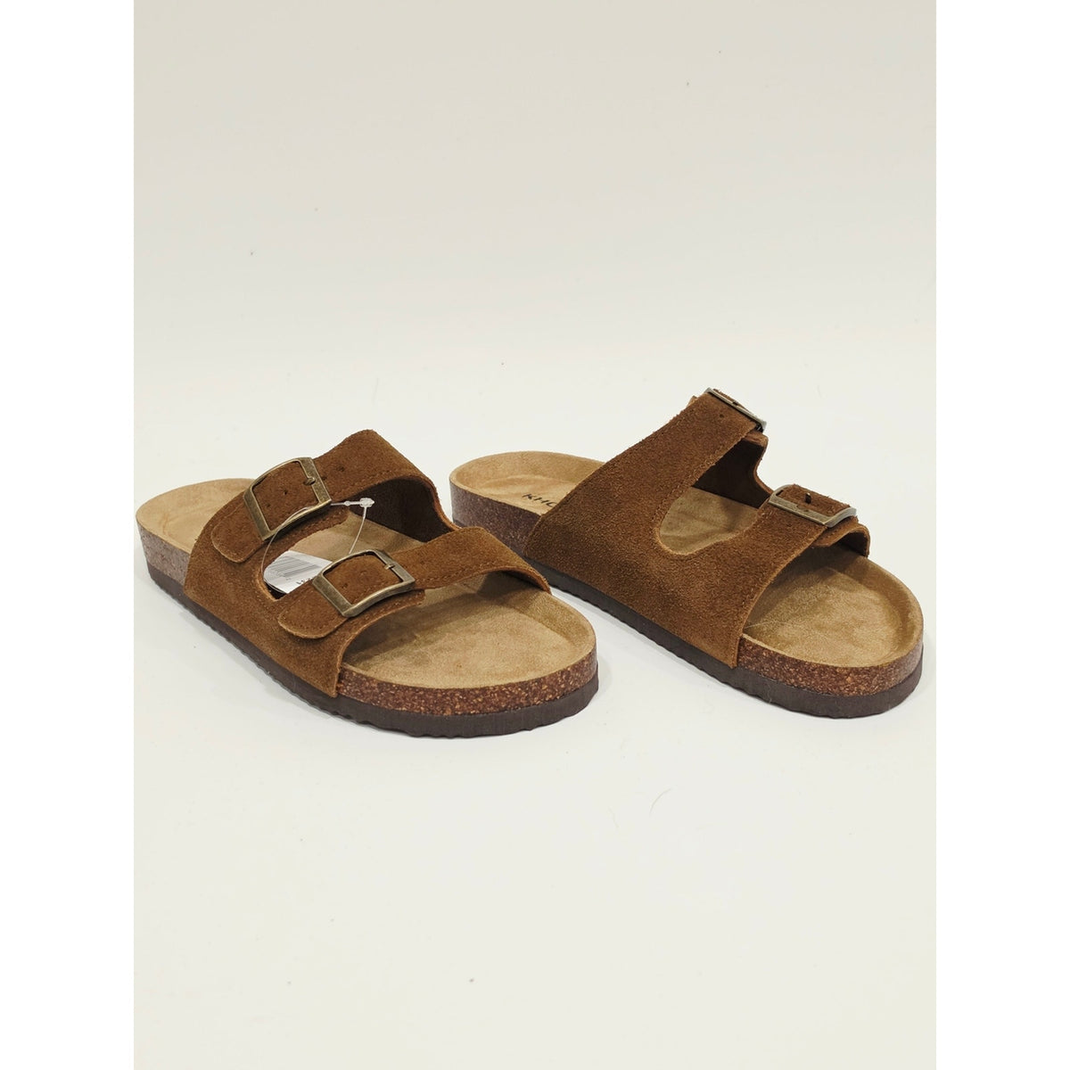 Khombu Ashville Women's Brown Suede Double Buckle Slide Sandals