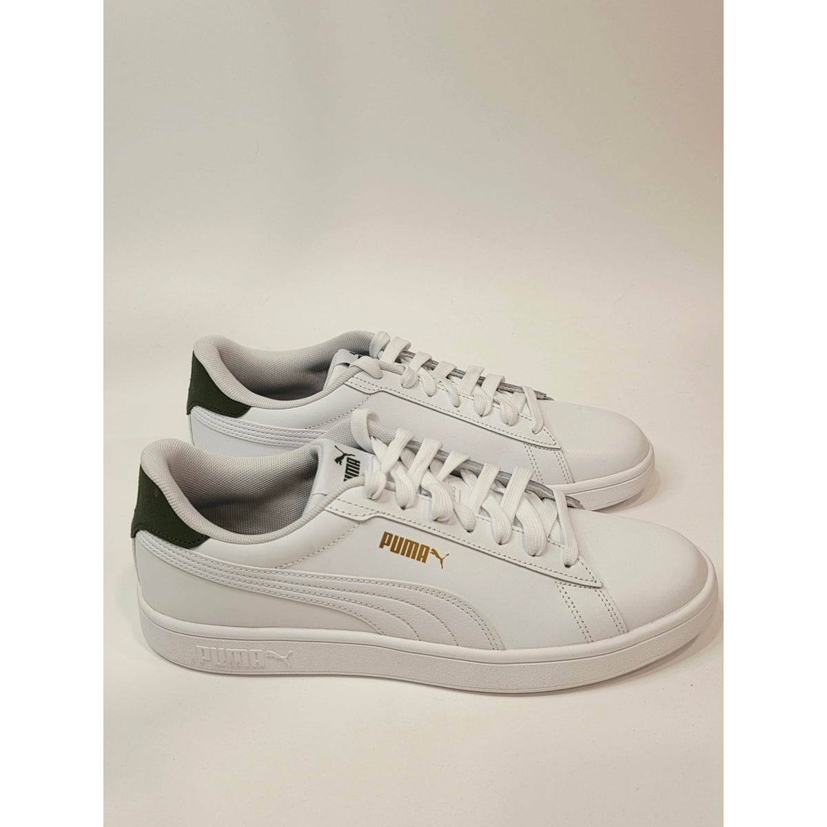 Puma Men’s Ace Court Classic Whitewith Olive Green Accwnts Leather Sneakers