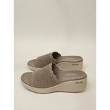 Skechers Women's Taupe Knit Slip-On Wedge Sandals With Rinestones