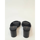 INTENTIONALLY BLANK Cassandra Black Woven Square-Toe Block Heel Mule Sandals