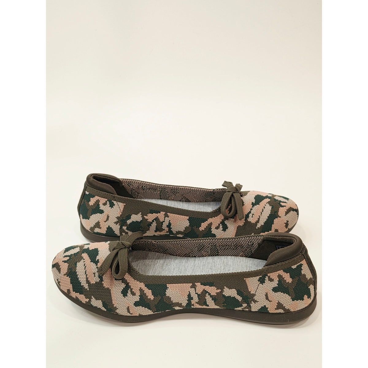Clarks Cloudsteppers Washable Knit Bow Flats - Carly Hope Olive green Wide Size