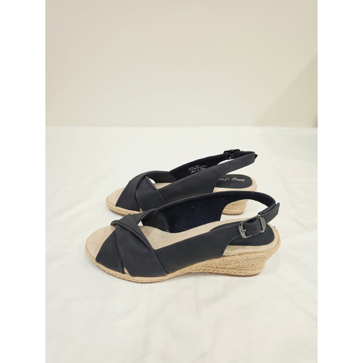 easy street Maureen Navy Crisscross Slingback Espadrille Wedges with Jute Sole