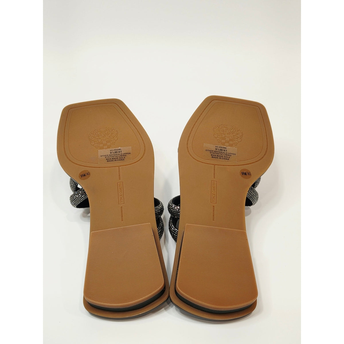 Vince Camuto Peomi Black Crystal-Strap Slide Sandals