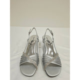 easy street Silver Satin Delite Rhinestone Slingback Heels