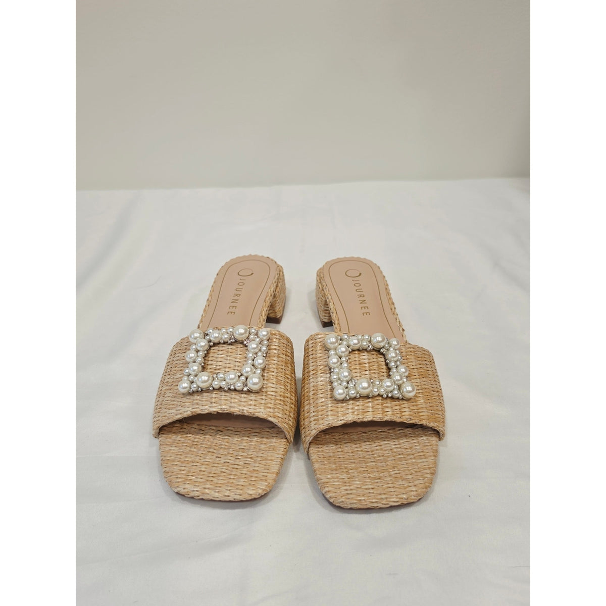 Journee Collection Jistina Women’s Pearl-Embellished Woven Slide Sandals Natural
