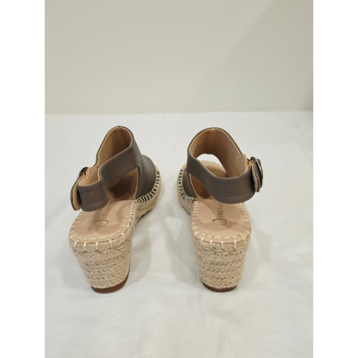 Journee Collection Crew Taupe Open-Toe Slingback Espadrille Wedges