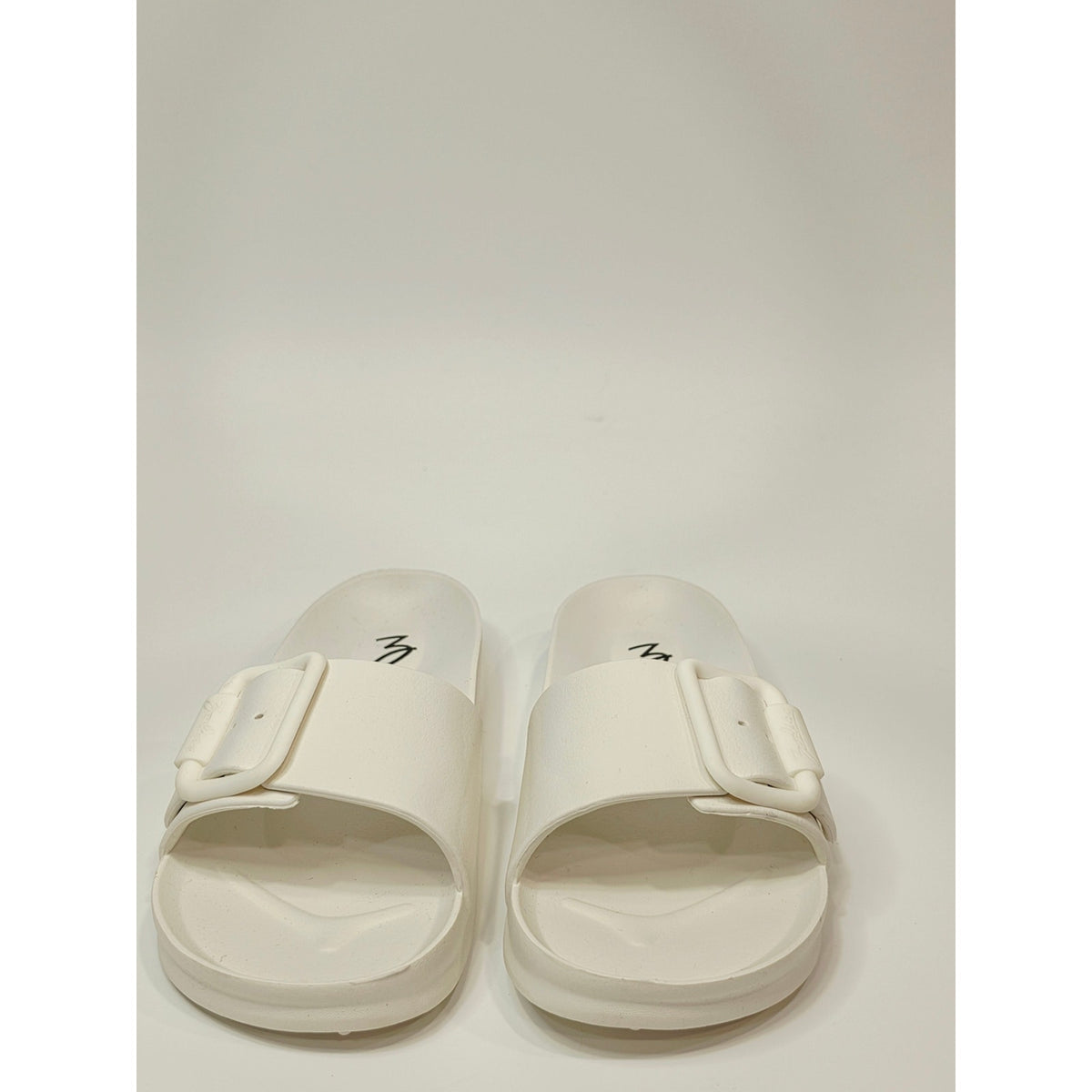 Zodiac Desert White Slide Sandals with Buckle Accent