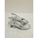 easy street Silver Satin Delite Rhinestone Slingback Heels