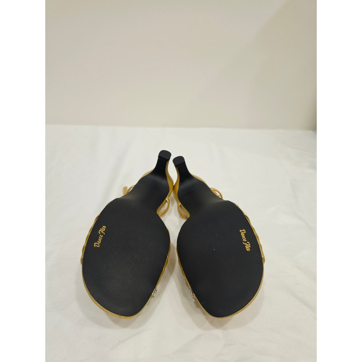 easy street Gold Satin Delite Slingback Heels with Rhinestone Band