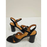 Indigo Black Strappy Block Heel Sandals with Ankle Strap