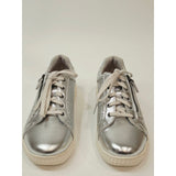 Clarks Collection Caroline Rio leather sneakers in a silver metallic finish