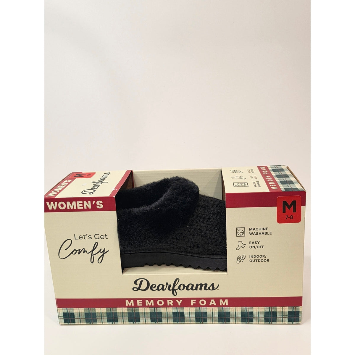 Dearfoams Hannah Knit Clog Slippers Womens Black Faux Fur Size Medium 7-8