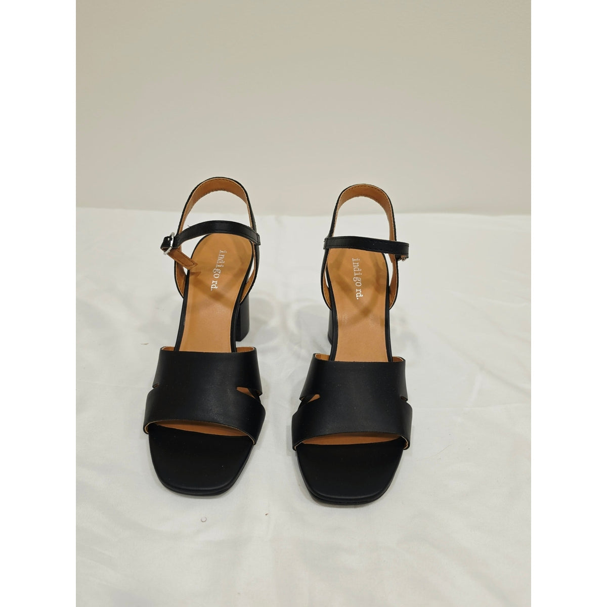 Indigo Black Strappy Block Heel Sandals with Ankle Strap