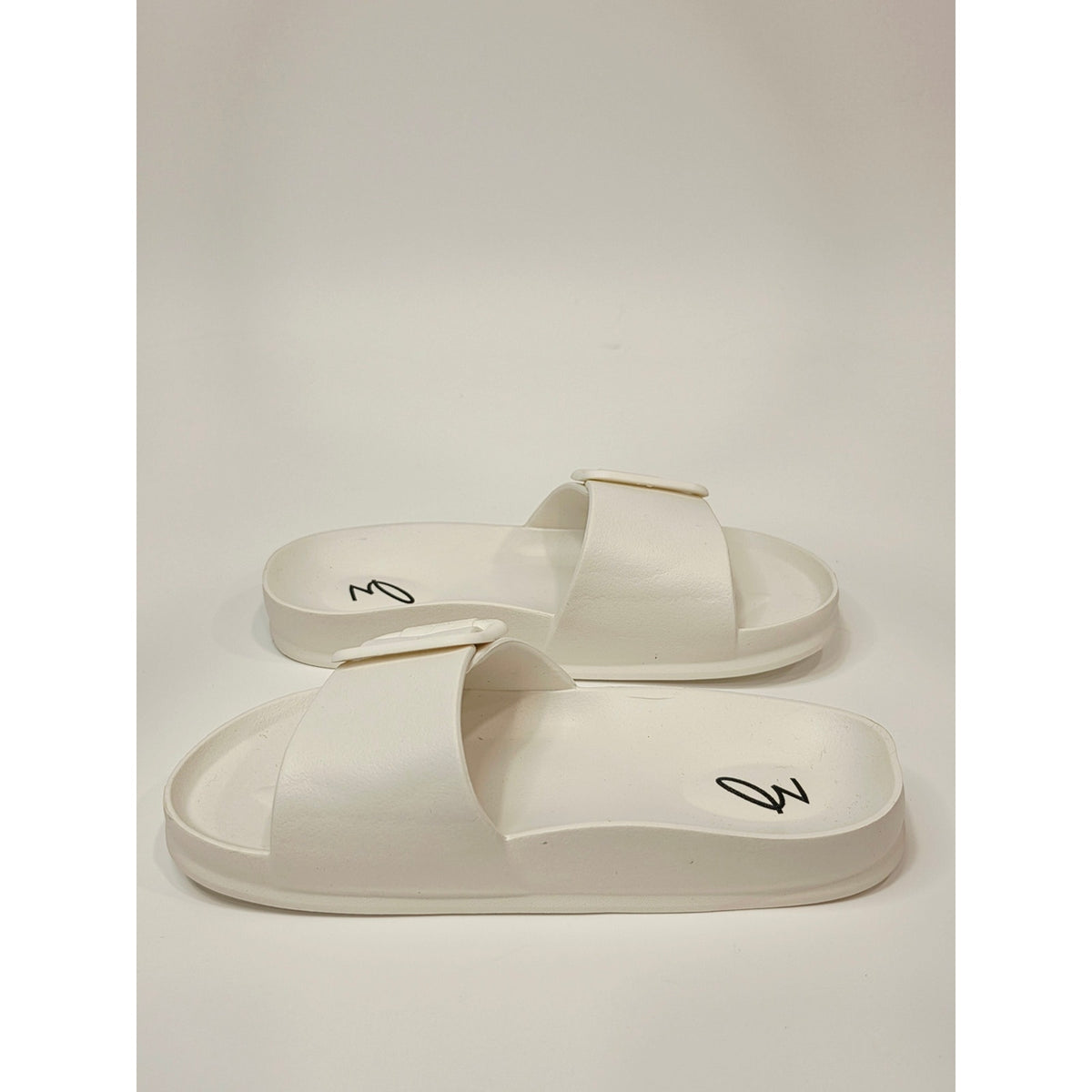 Zodiac Desert White Slide Sandals with Buckle Accent